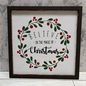 Handmade Christmas Wreath Wall Art with Red and Green Accents